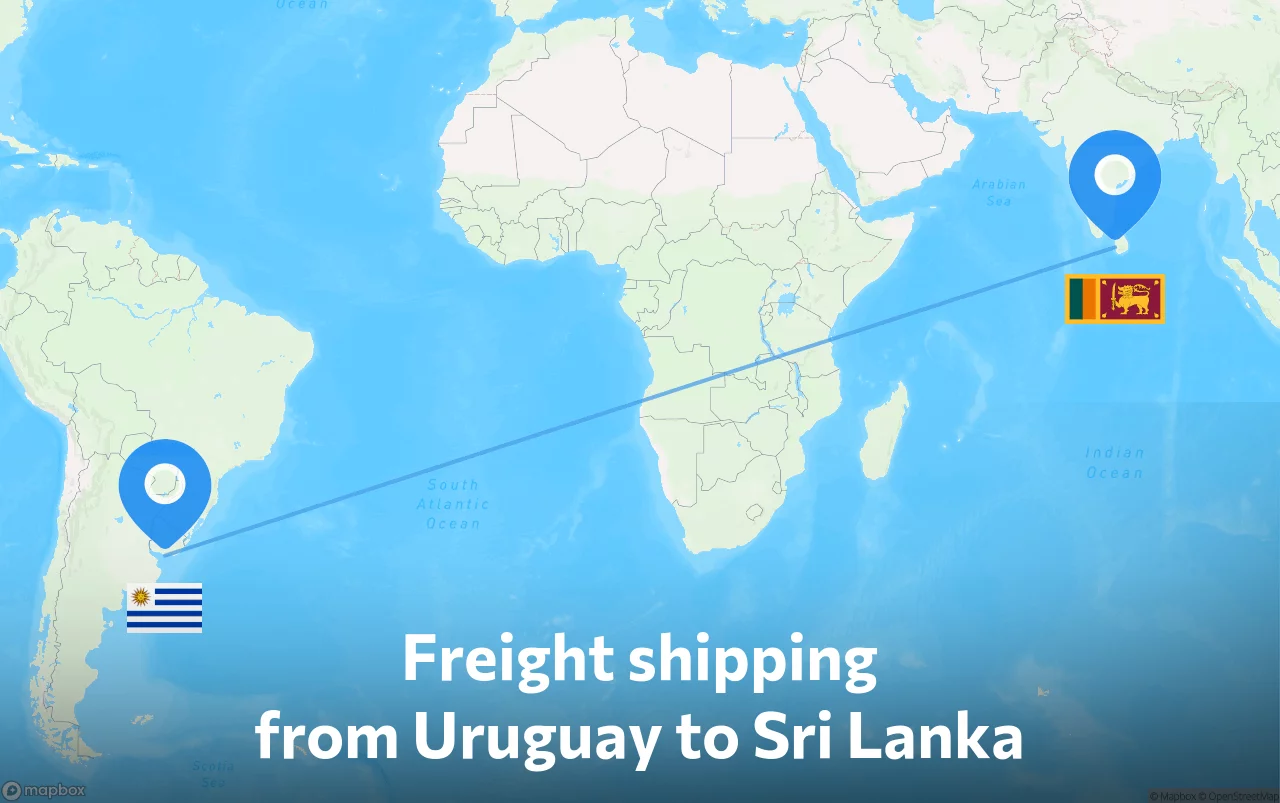 Shipping route from Uruguay to Sri Lanka