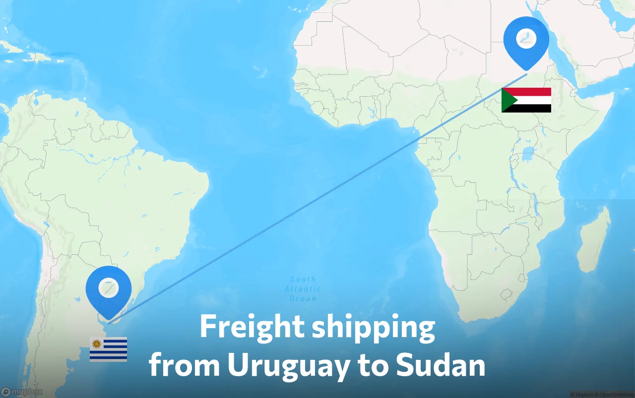 Shipping route from Uruguay to Sudan