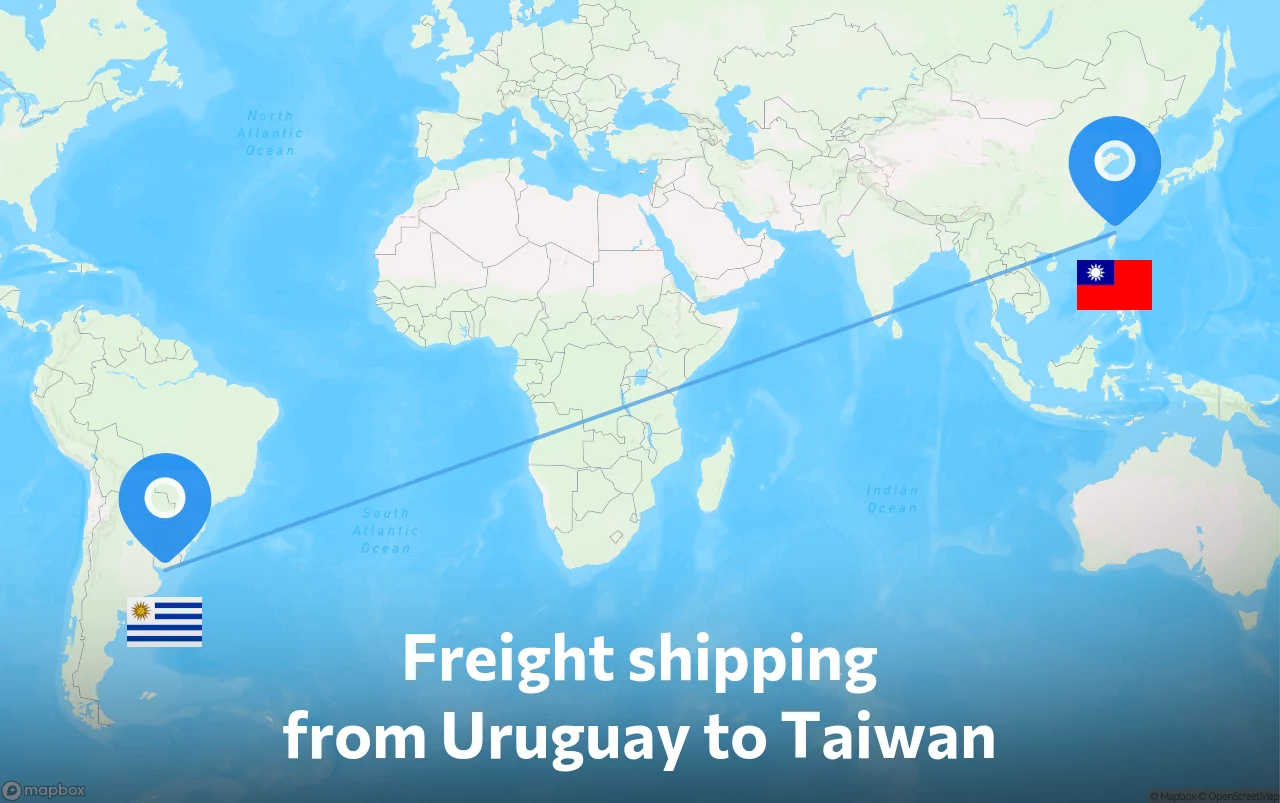 Shipping route from Uruguay to Taiwan