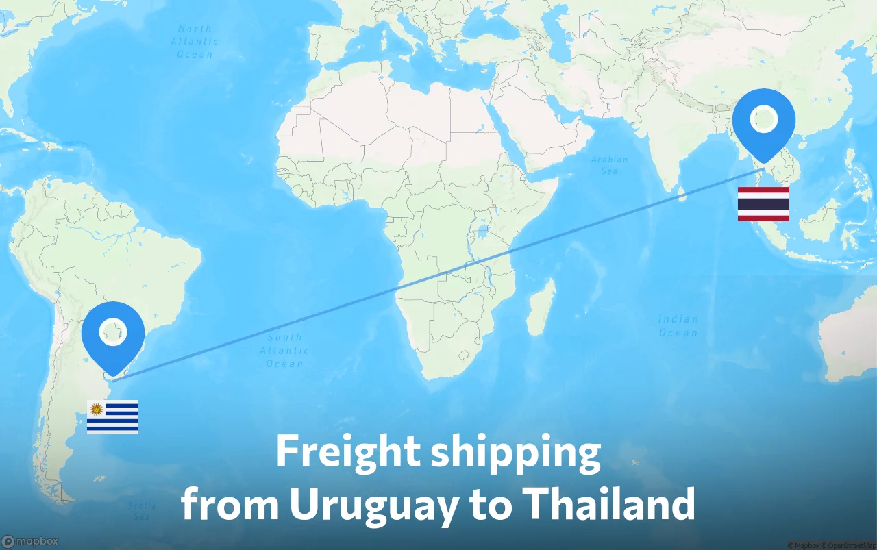Shipping route from Uruguay to Thailand