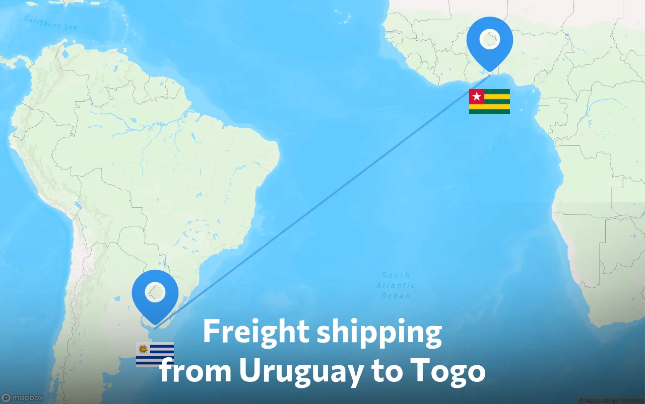Shipping route from Uruguay to Togo