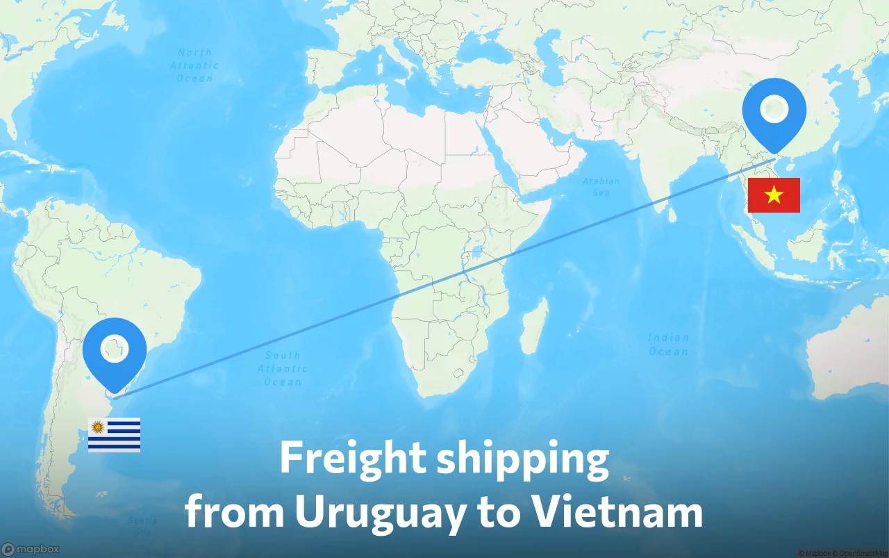 Shipping route from Uruguay to Vietnam