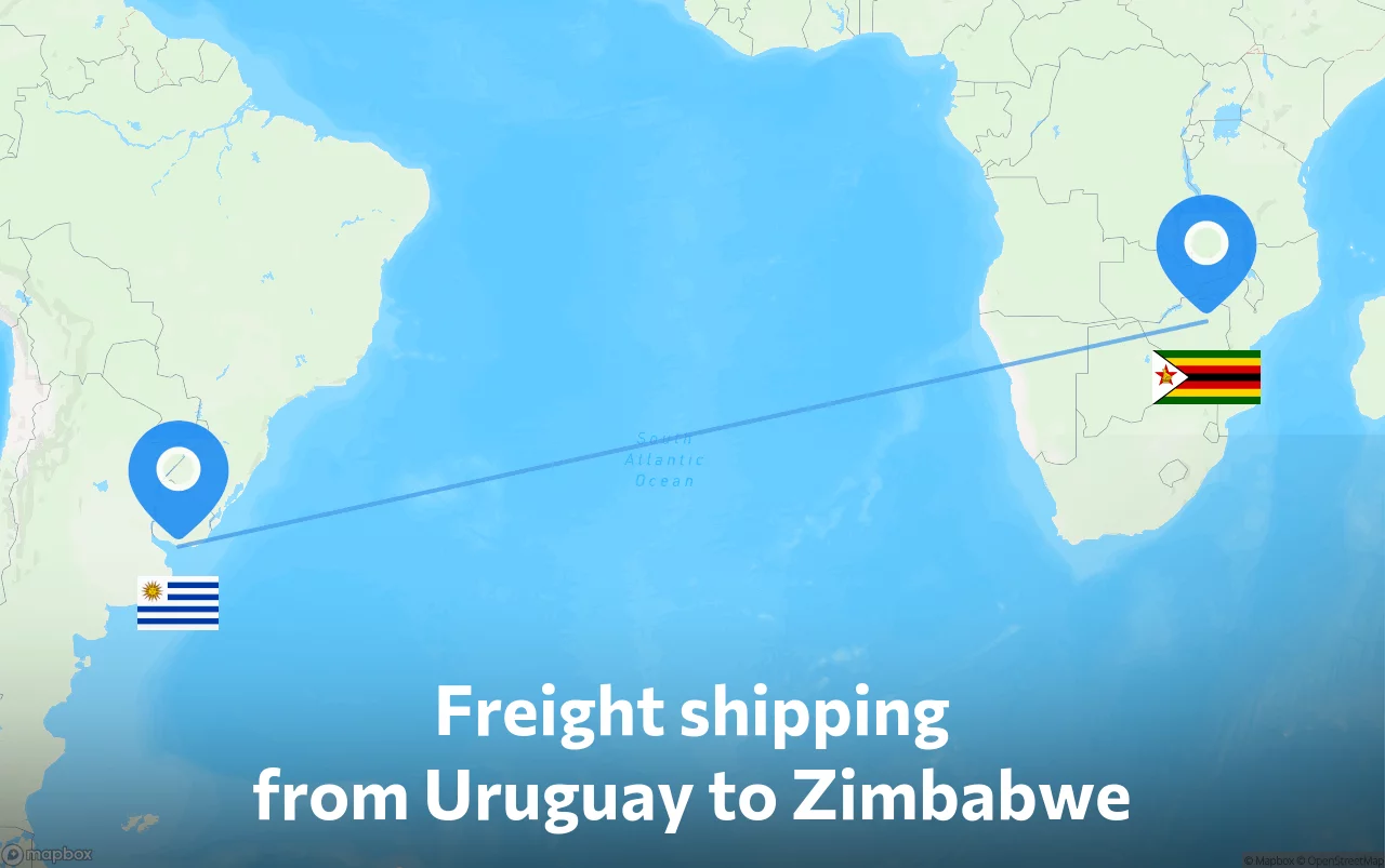 Shipping route from Uruguay to Zimbabwe