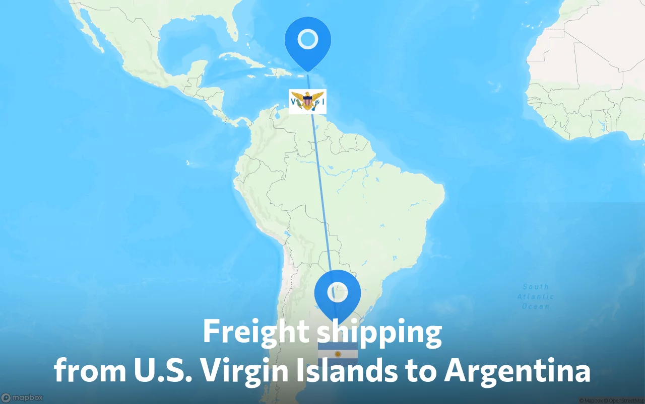 Shipping route from U.S. Virgin Islands to Argentina