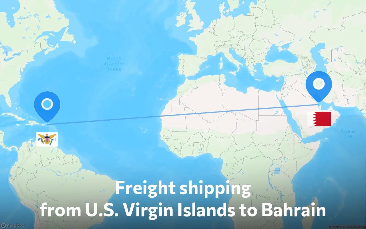 Shipping route from U.S. Virgin Islands to Bahrain