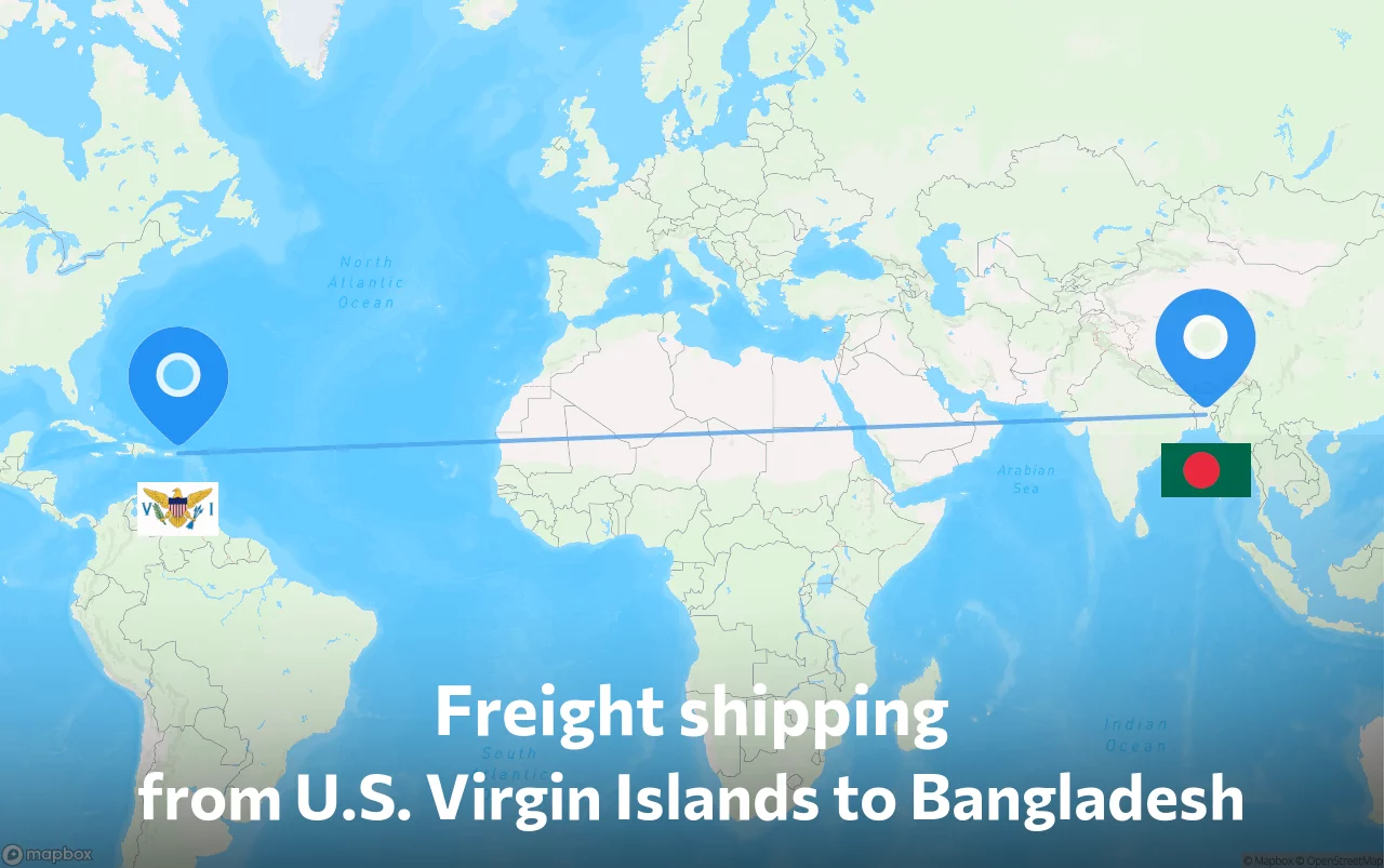 Shipping route from U.S. Virgin Islands to Bangladesh