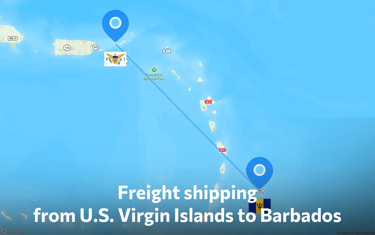 Shipping route from U.S. Virgin Islands to Barbados