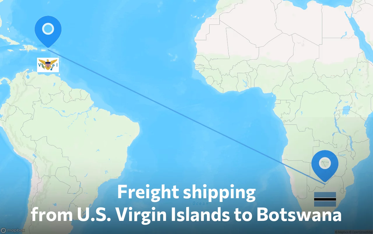 Shipping route from U.S. Virgin Islands to Botswana