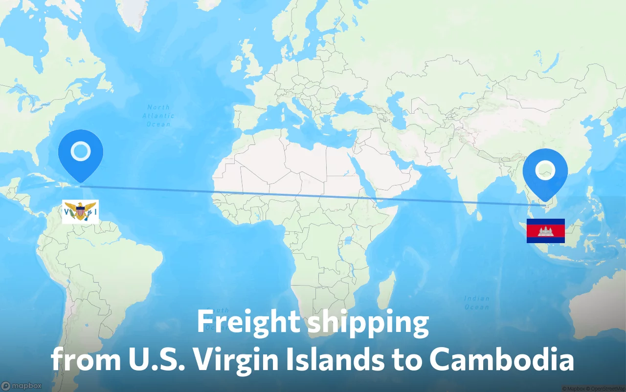 Shipping route from U.S. Virgin Islands to Cambodia