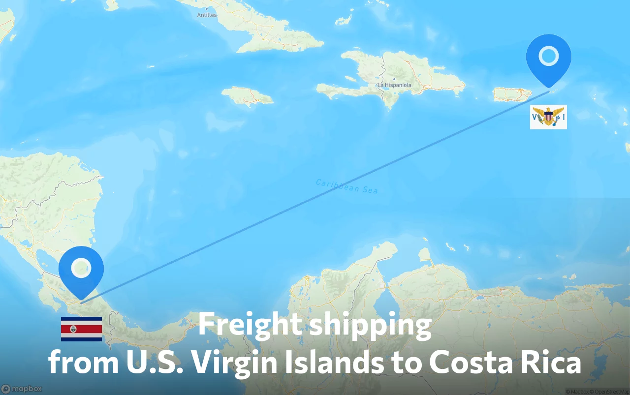 Shipping route from U.S. Virgin Islands to Costa Rica