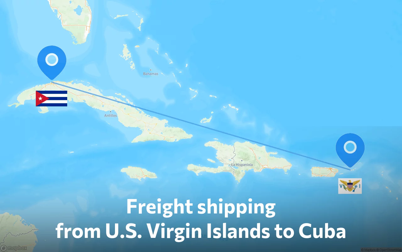 Shipping route from U.S. Virgin Islands to Cuba