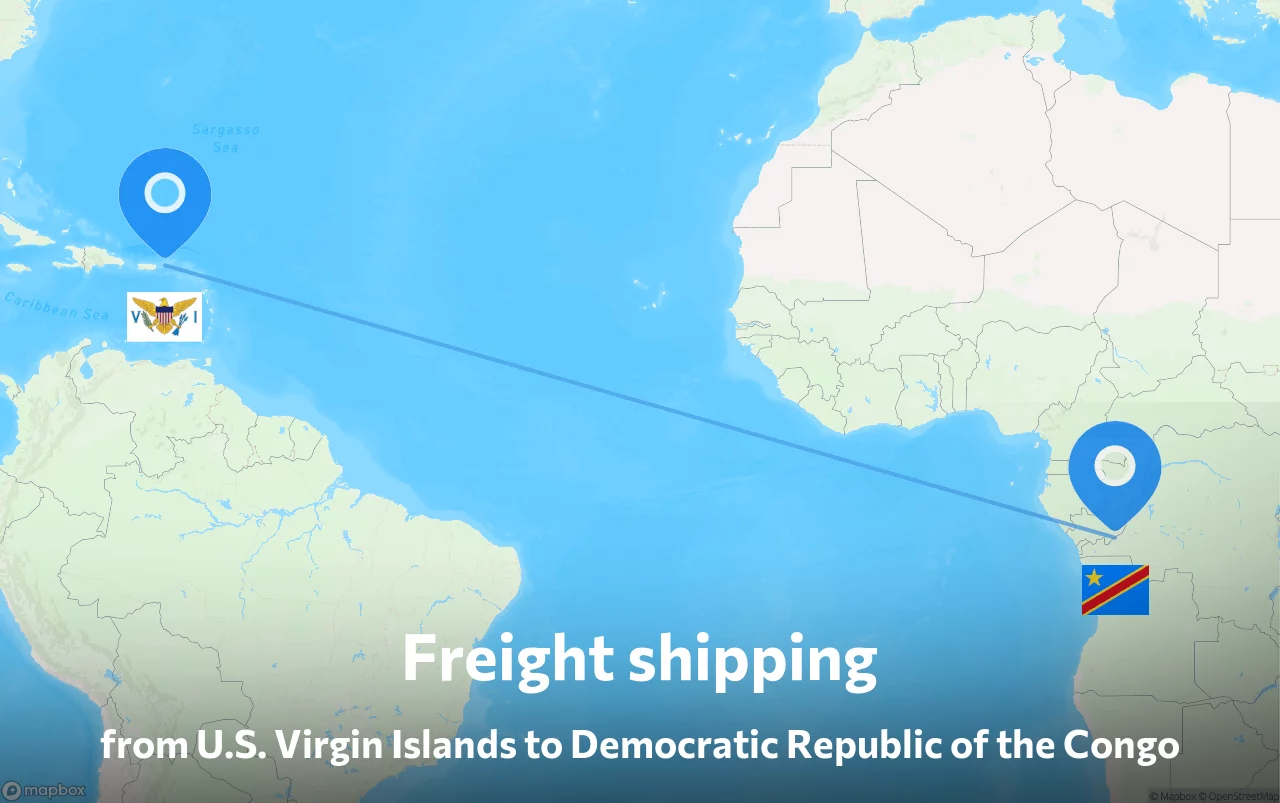 Shipping route from U.S. Virgin Islands to Democratic Republic of the Congo