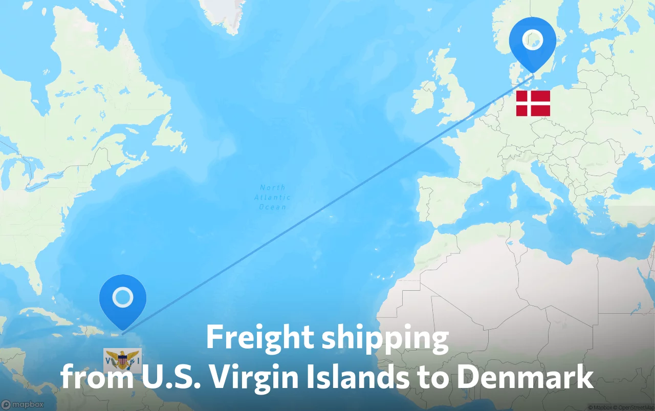 Shipping route from U.S. Virgin Islands to Denmark