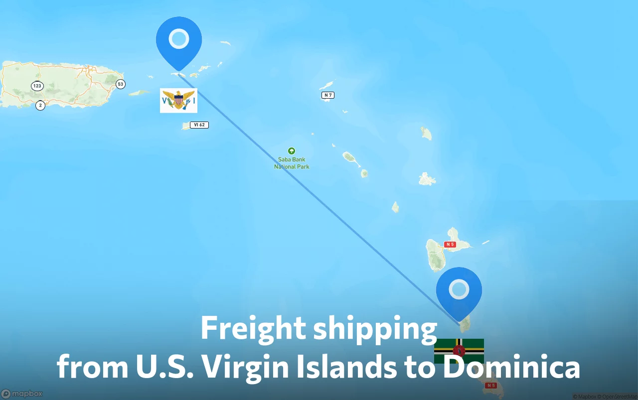 Shipping route from U.S. Virgin Islands to Dominica