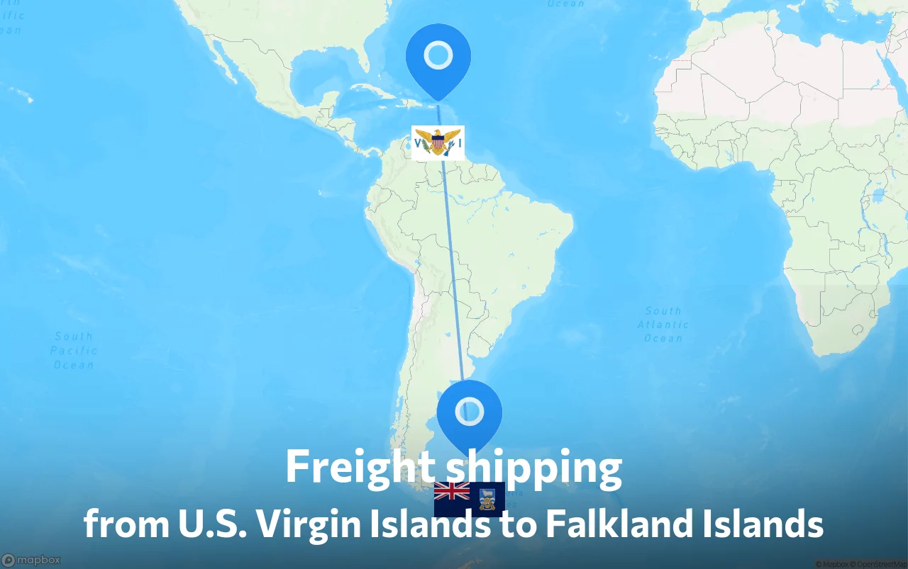 Shipping route from U.S. Virgin Islands to Falkland Islands