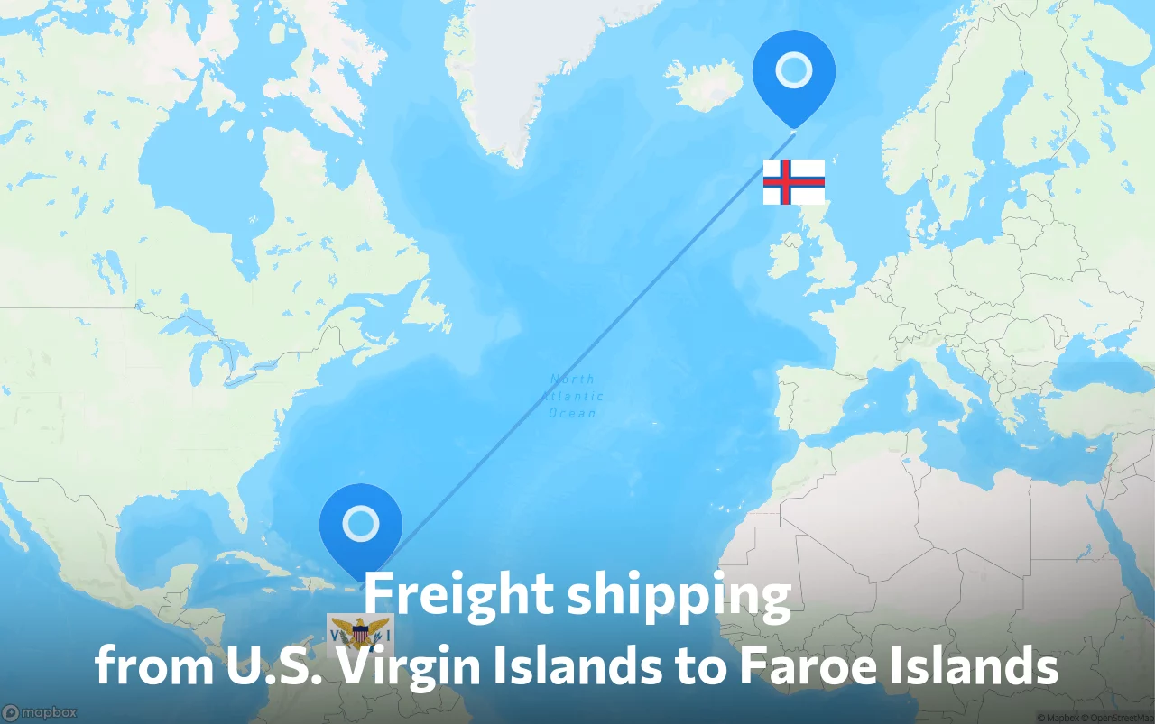 Shipping route from U.S. Virgin Islands to Faroe Islands