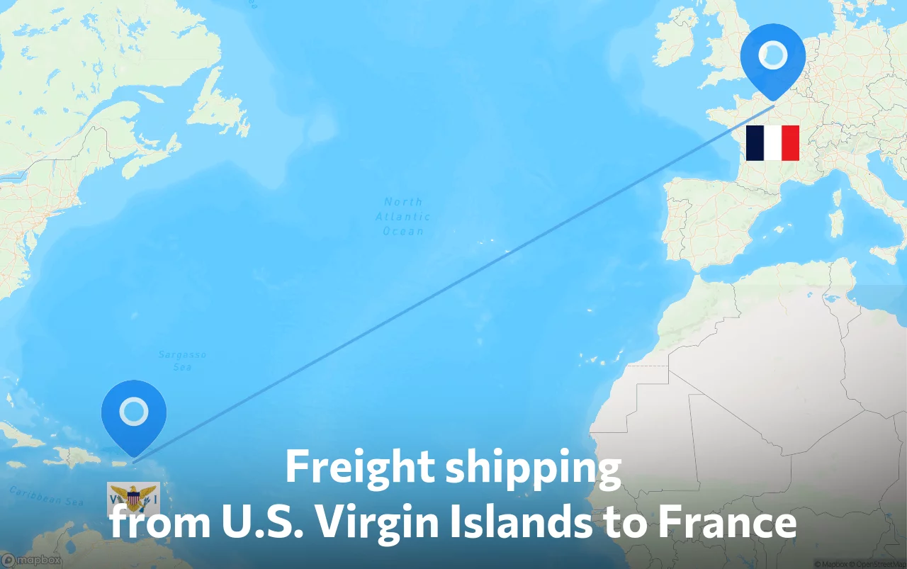 Shipping route from U.S. Virgin Islands to France