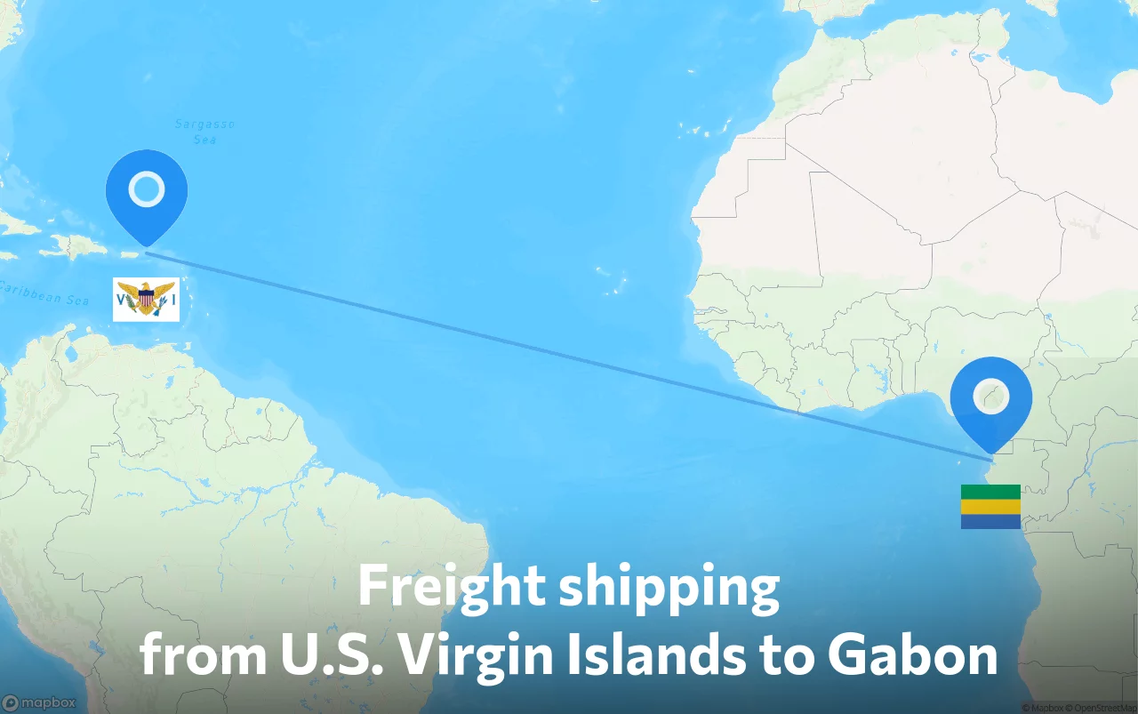 Shipping route from U.S. Virgin Islands to Gabon