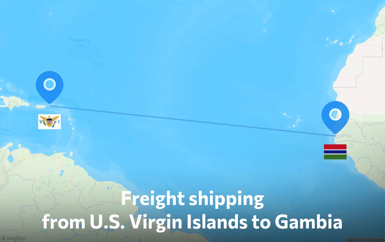 Shipping route from U.S. Virgin Islands to Gambia