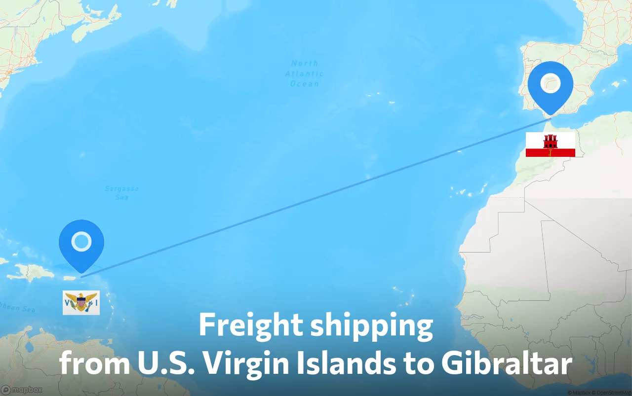 Shipping route from U.S. Virgin Islands to Gibraltar