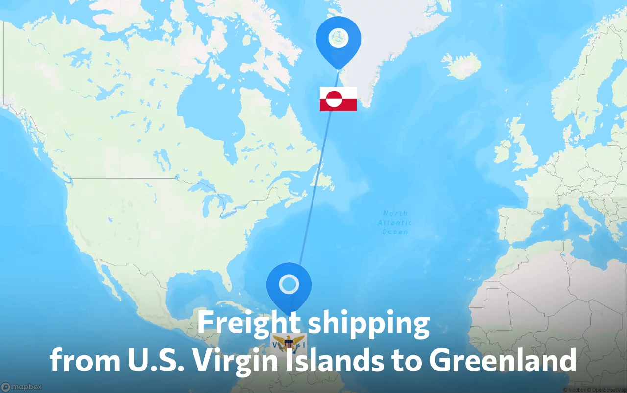 Shipping route from U.S. Virgin Islands to Greenland