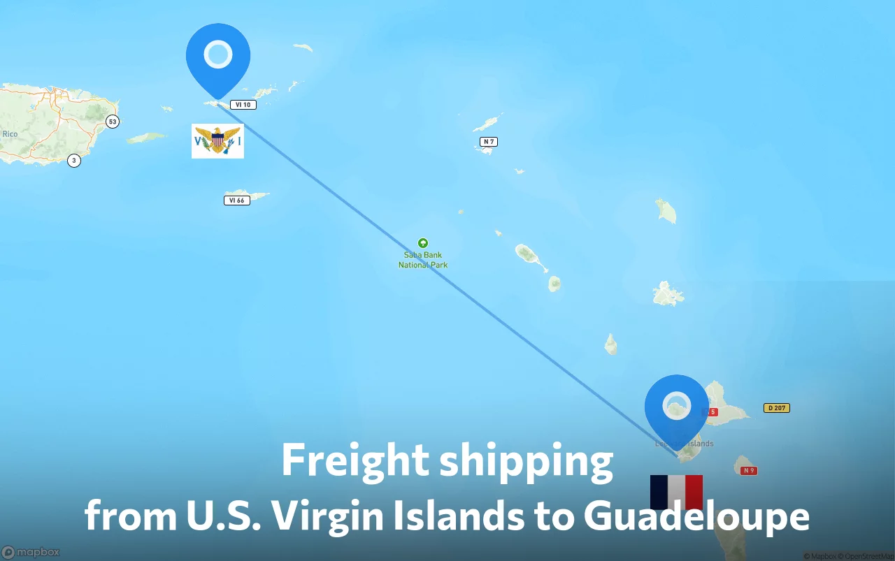 Shipping route from U.S. Virgin Islands to Guadeloupe