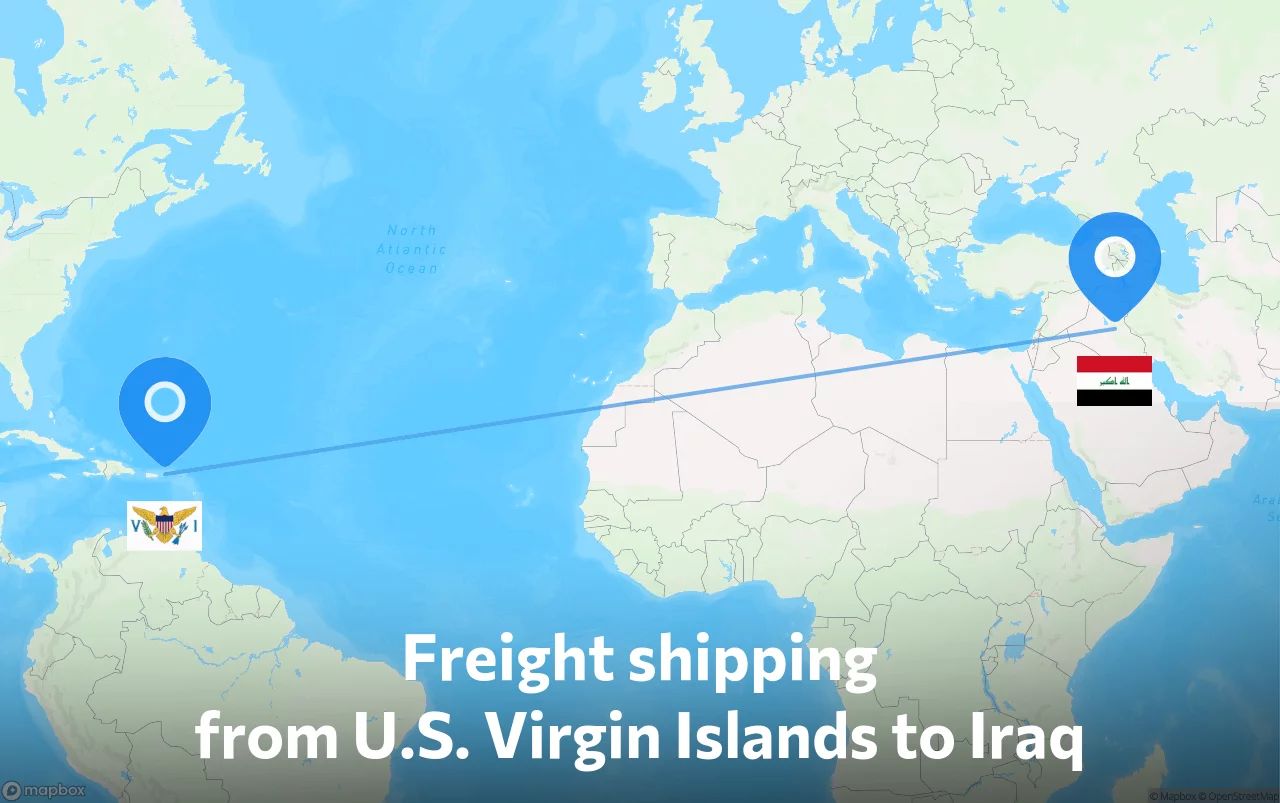 Shipping route from U.S. Virgin Islands to Iraq