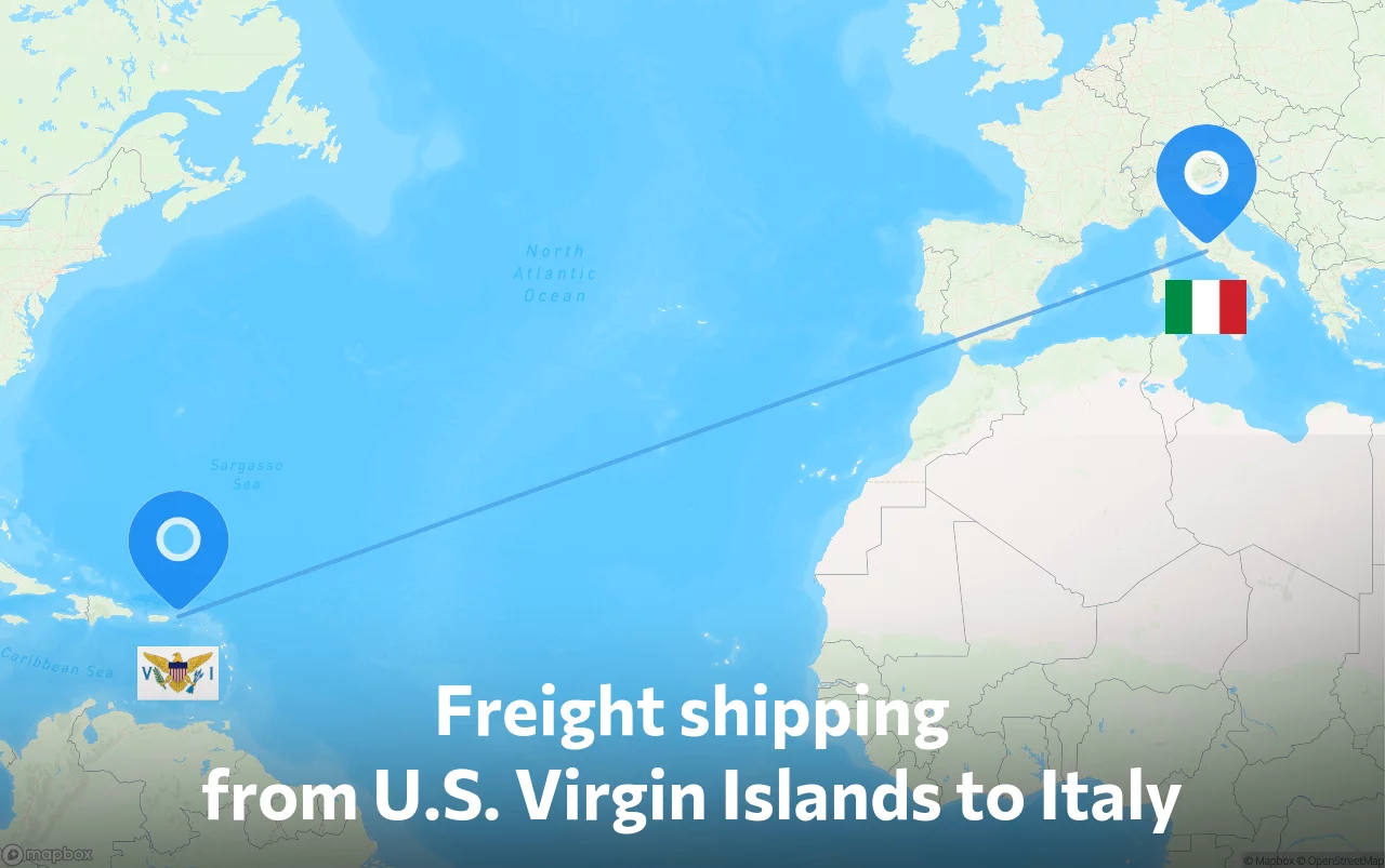 Shipping route from U.S. Virgin Islands to Italy