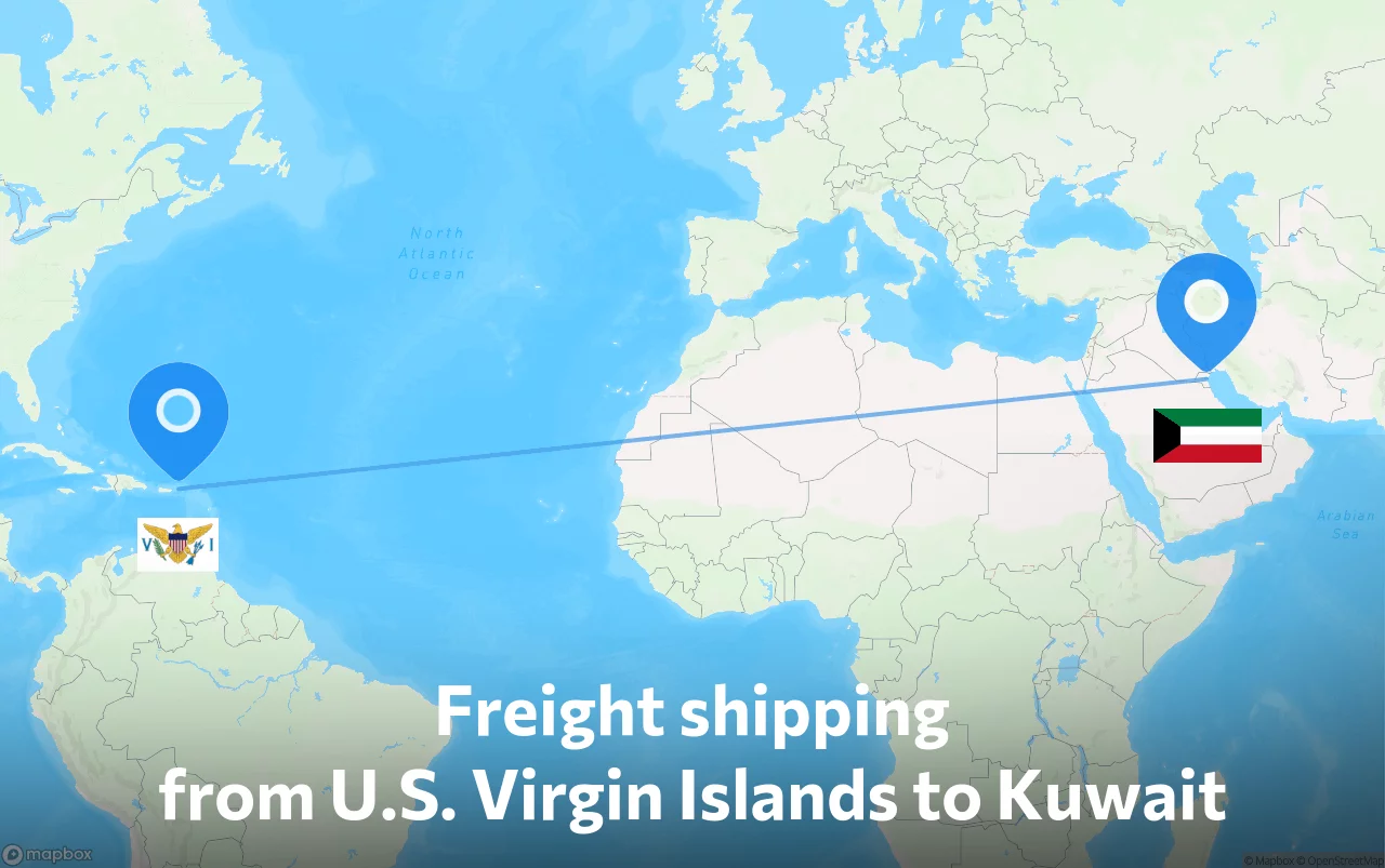 Shipping route from U.S. Virgin Islands to Kuwait