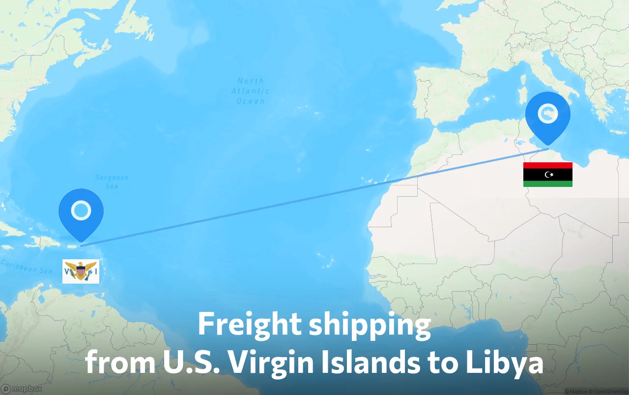 Shipping route from U.S. Virgin Islands to Libya