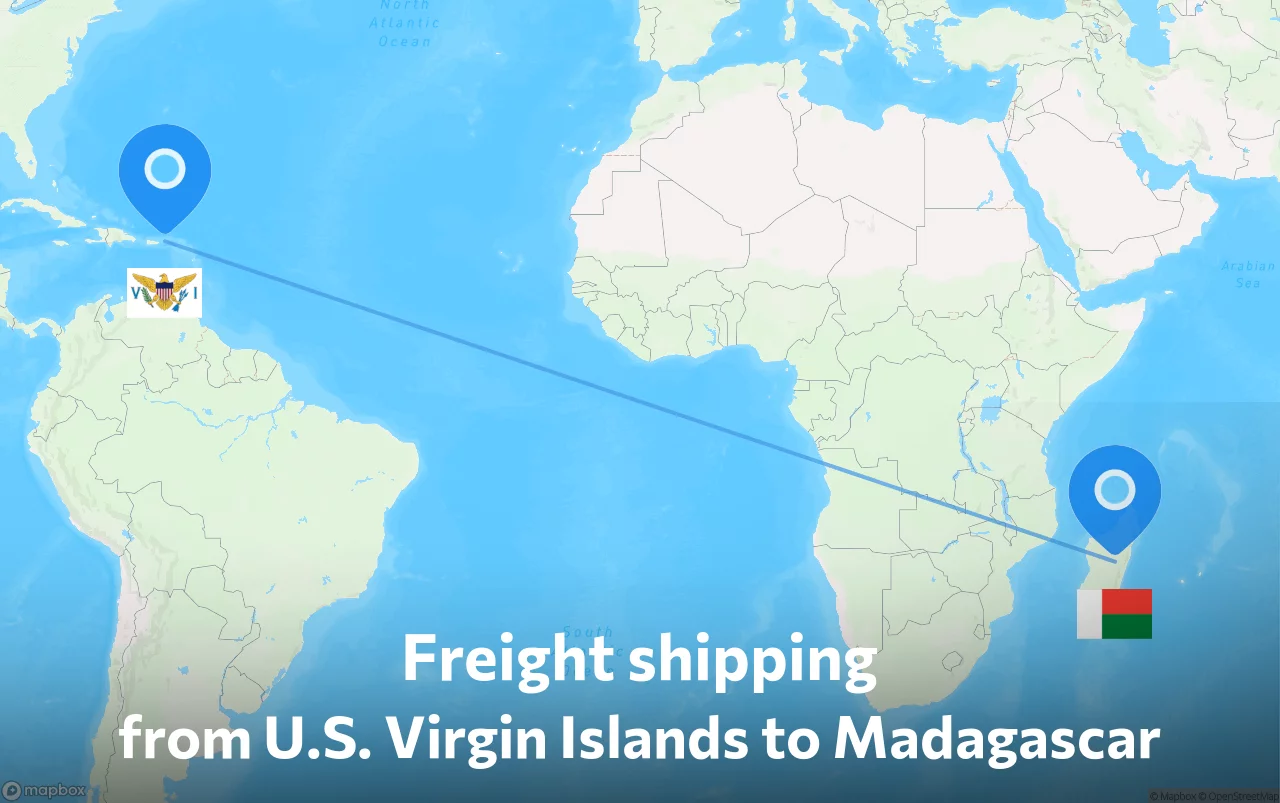 Shipping route from U.S. Virgin Islands to Madagascar
