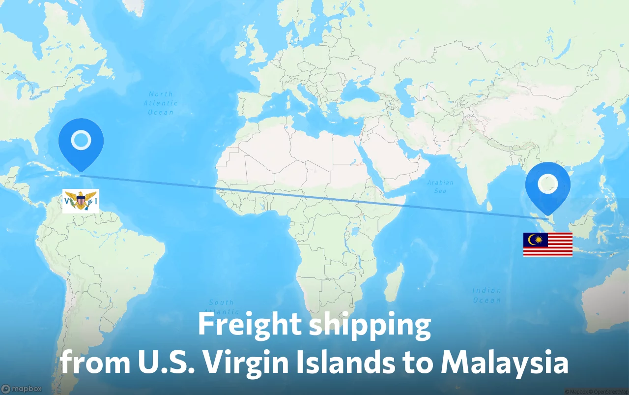 Shipping route from U.S. Virgin Islands to Malaysia