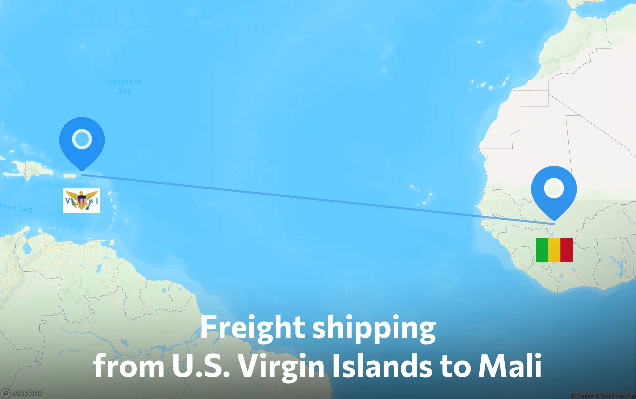 Shipping route from U.S. Virgin Islands to Mali
