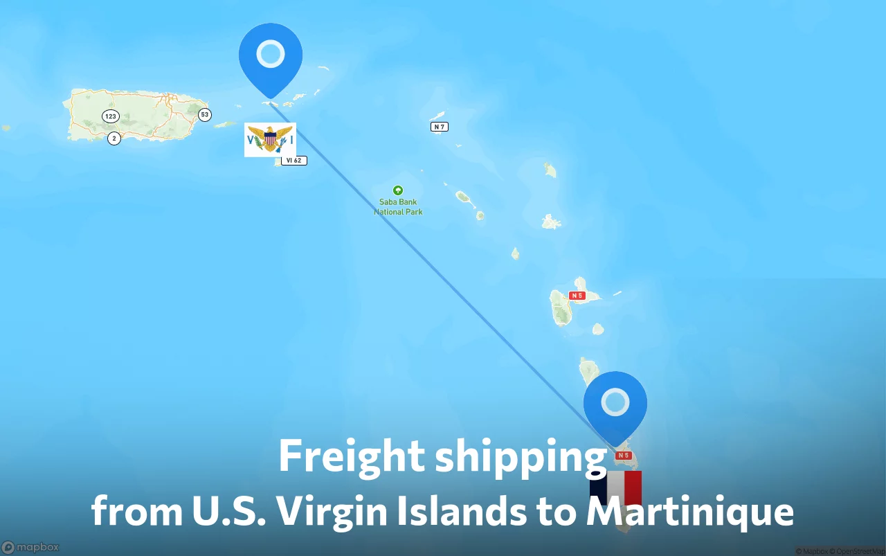 Shipping route from U.S. Virgin Islands to Martinique