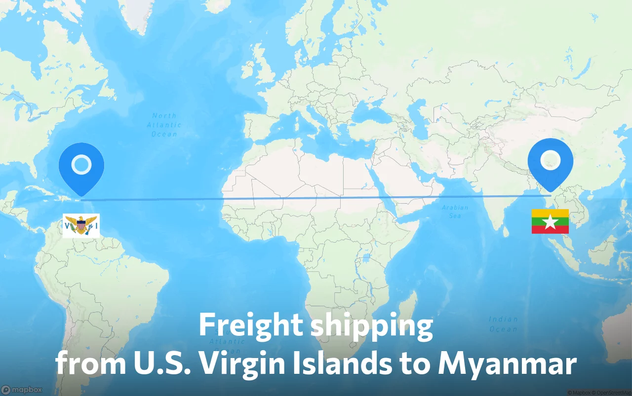 Shipping route from U.S. Virgin Islands to Myanmar