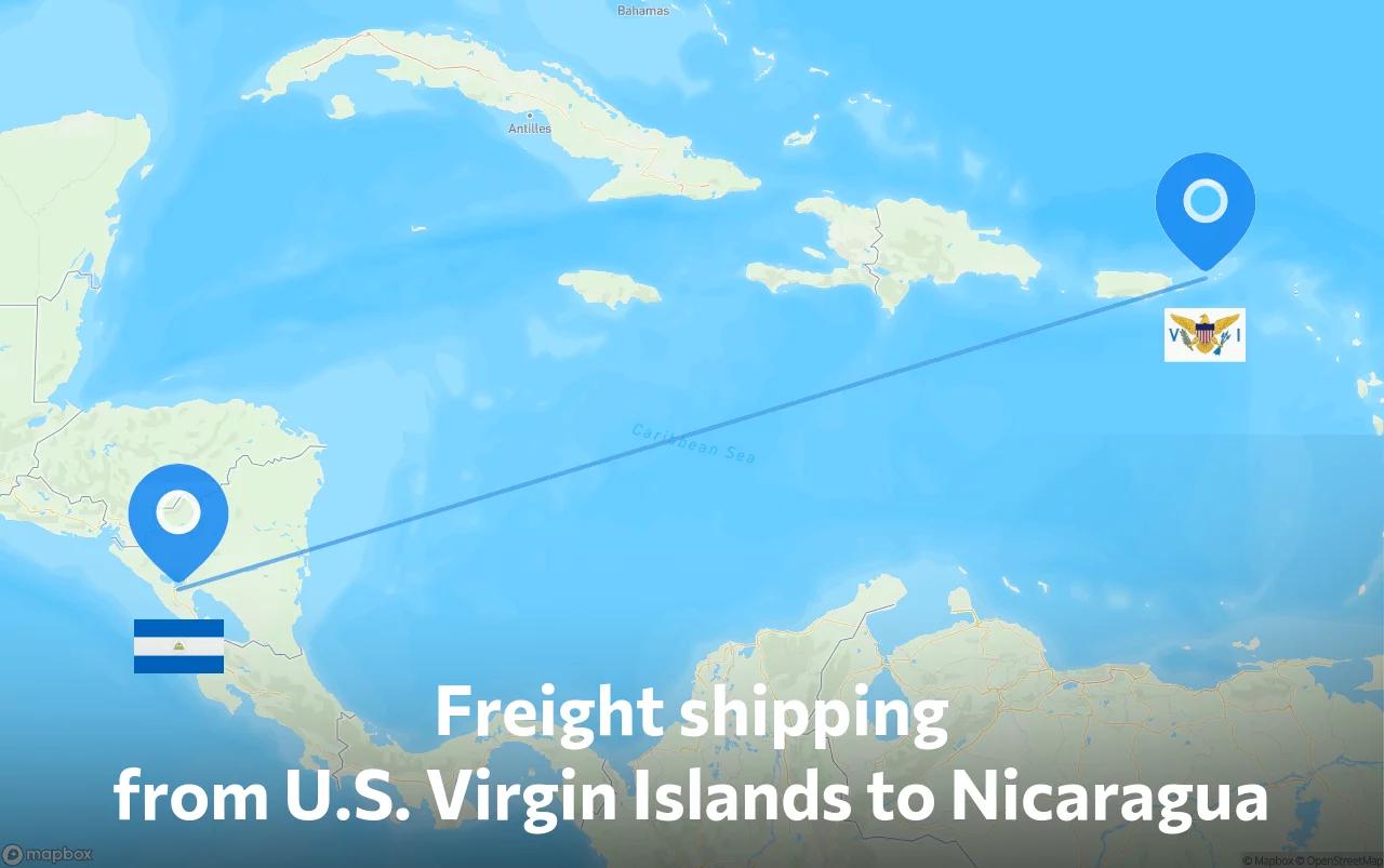 Shipping route from U.S. Virgin Islands to Nicaragua
