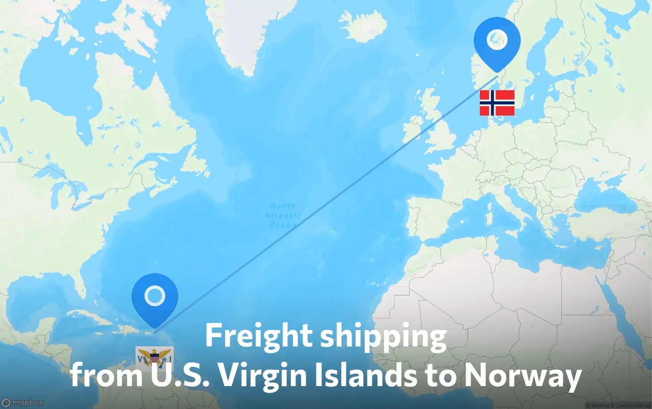 Shipping route from U.S. Virgin Islands to Norway