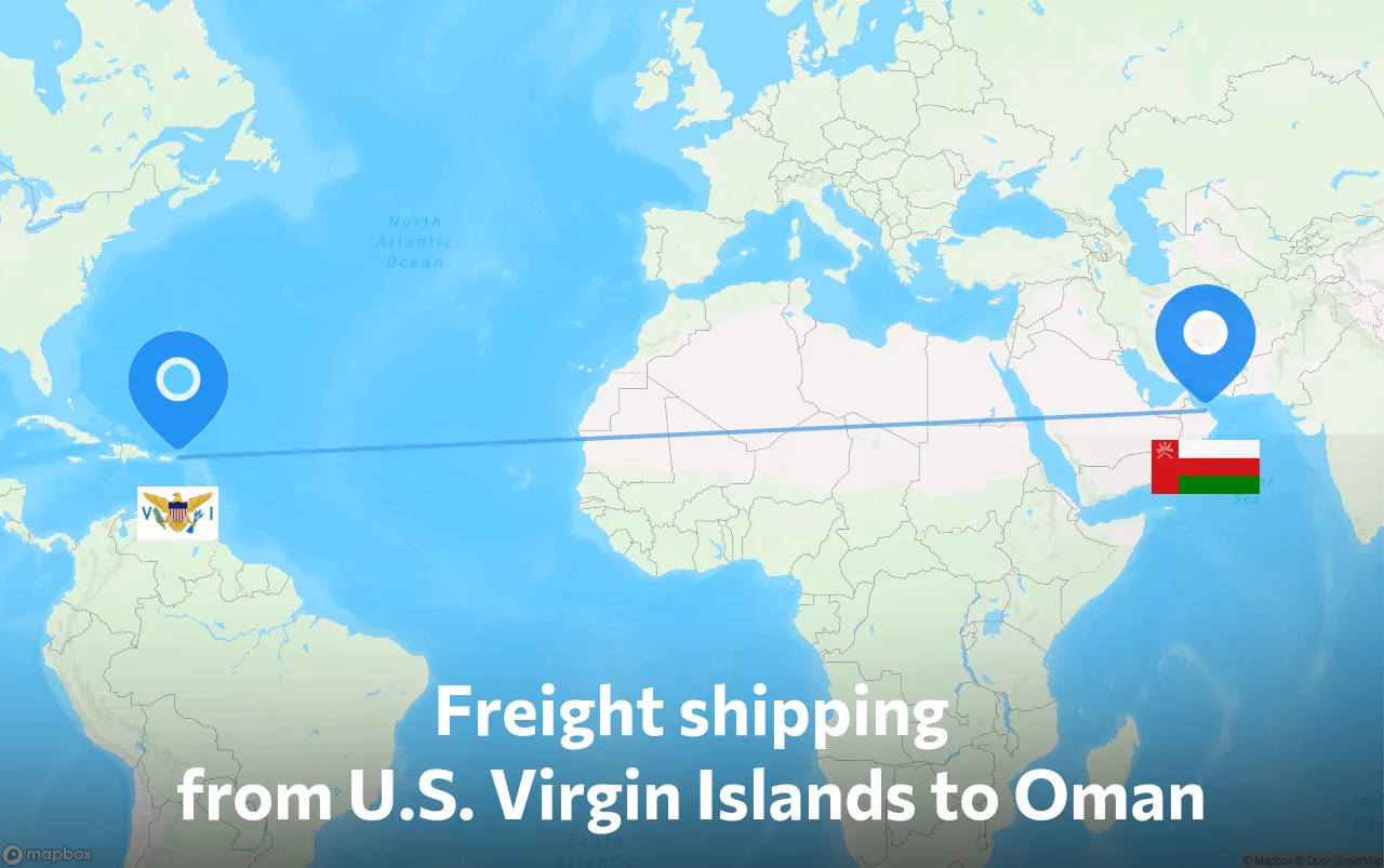 Shipping route from U.S. Virgin Islands to Oman