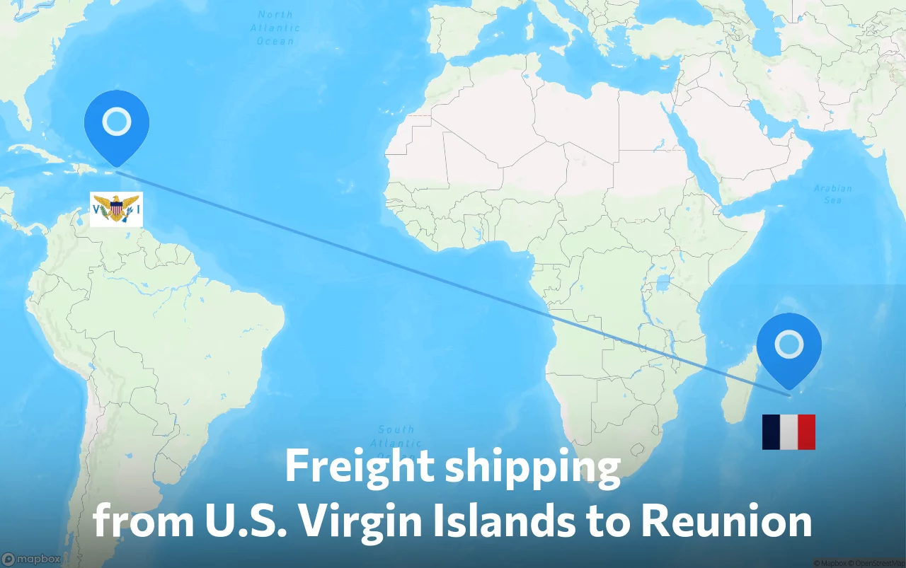 Shipping route from U.S. Virgin Islands to Reunion