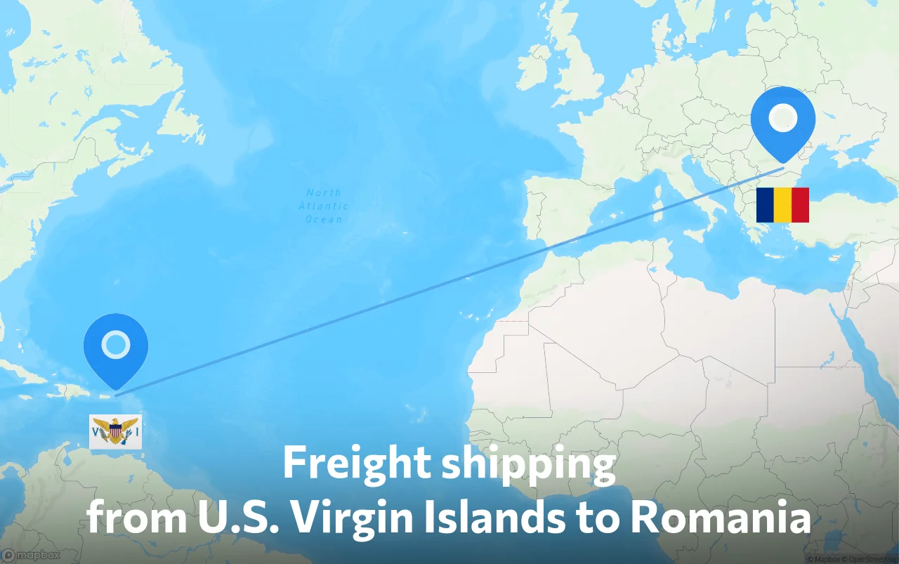 Shipping route from U.S. Virgin Islands to Romania