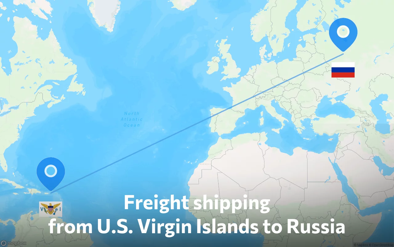 Shipping route from U.S. Virgin Islands to Russia