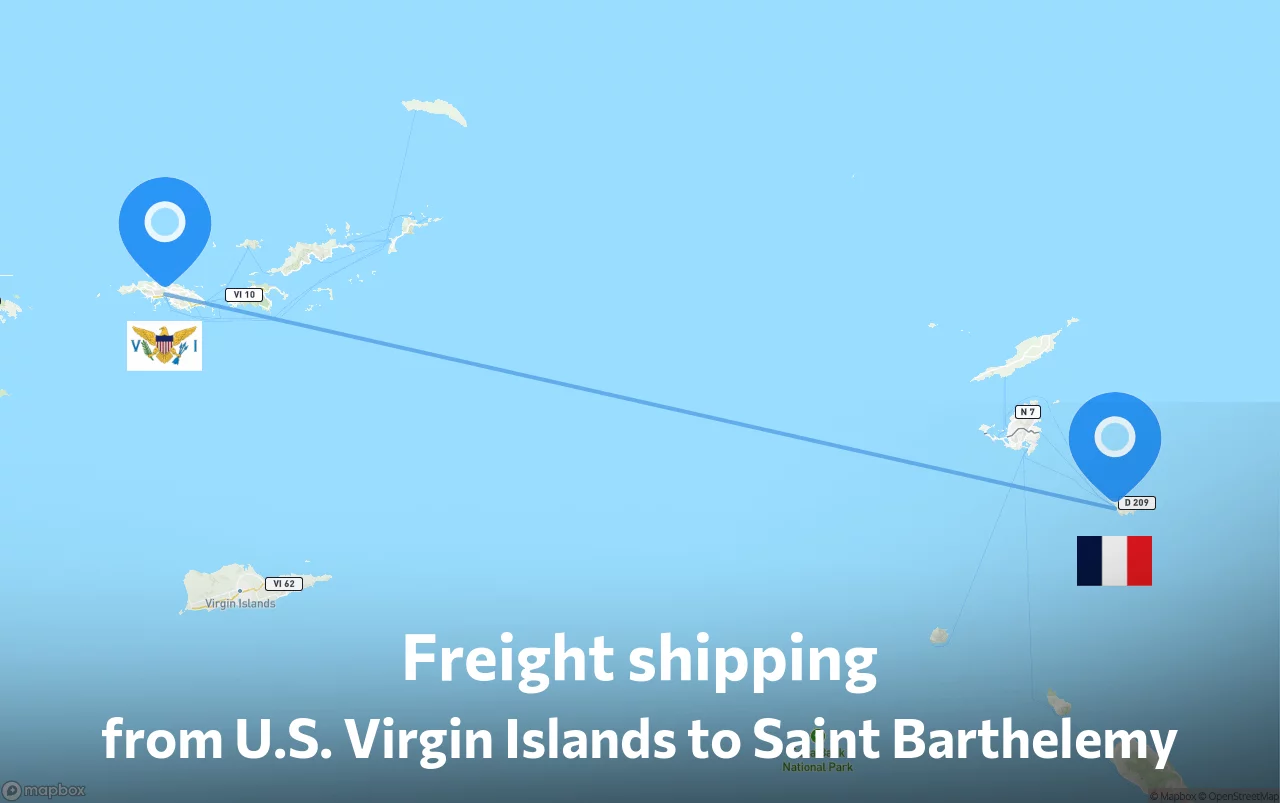Shipping route from U.S. Virgin Islands to Saint Barthelemy