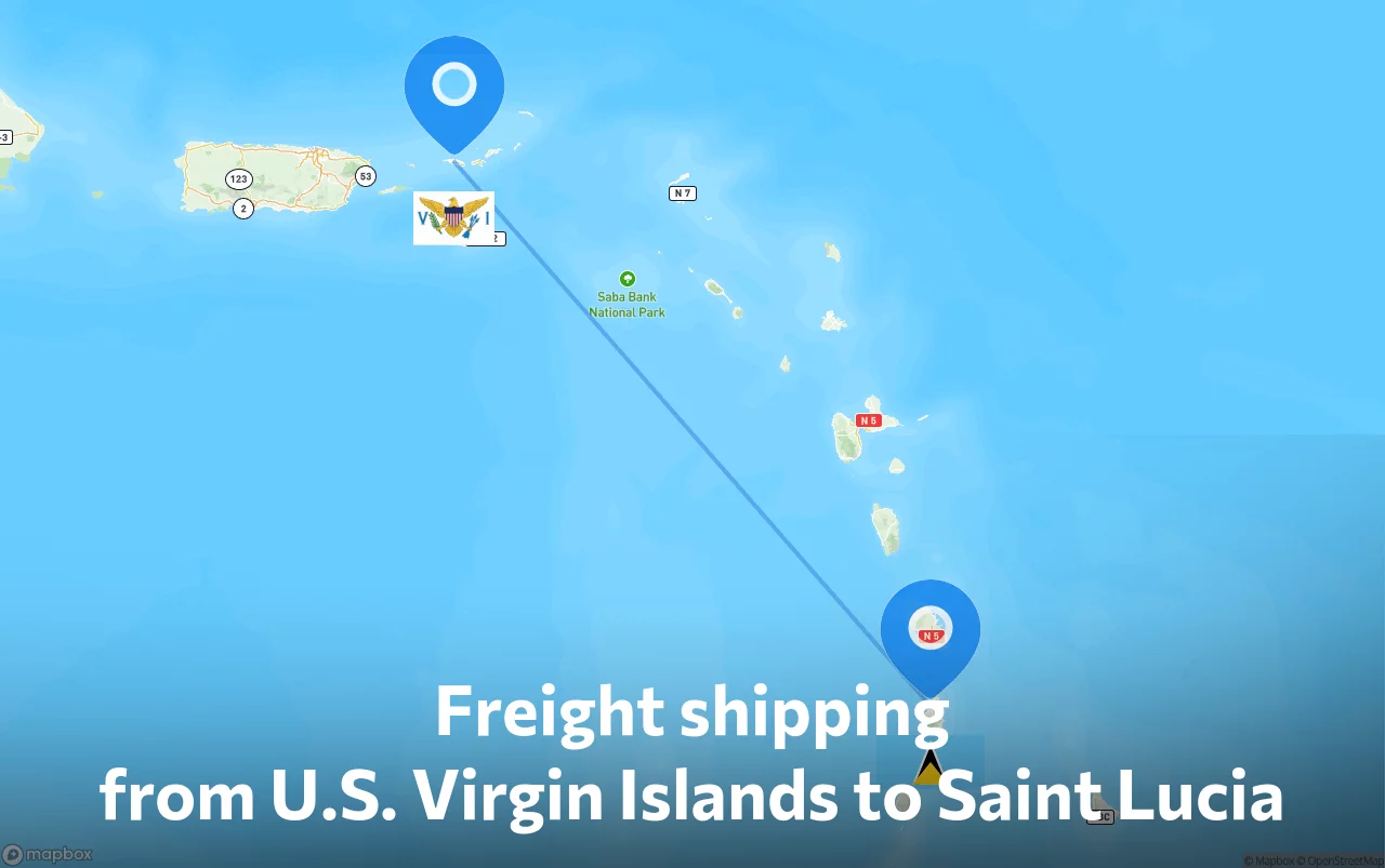 Shipping route from U.S. Virgin Islands to Saint Lucia