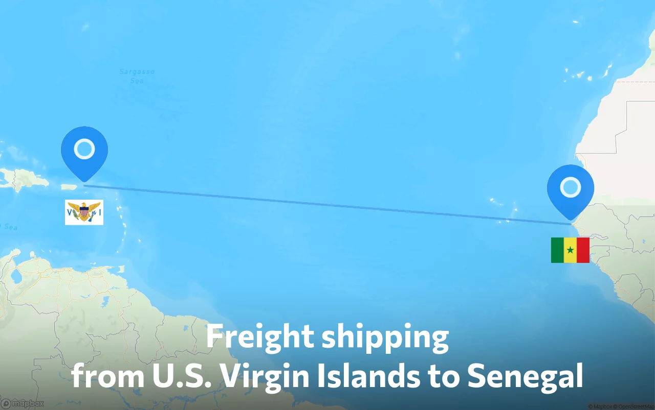 Shipping route from U.S. Virgin Islands to Senegal