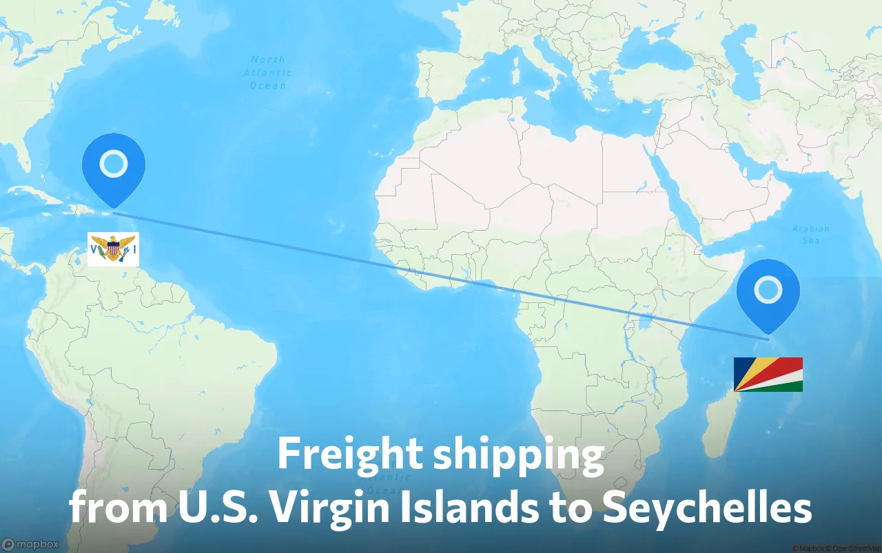 Shipping route from U.S. Virgin Islands to Seychelles