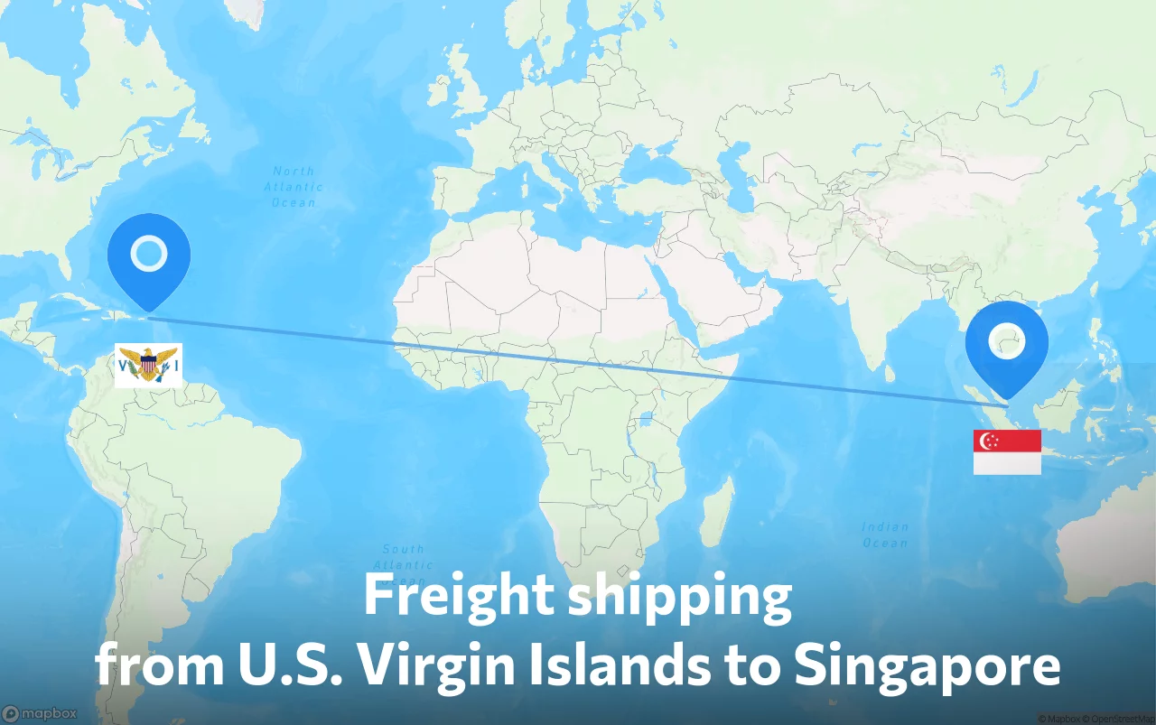 Shipping route from U.S. Virgin Islands to Singapore