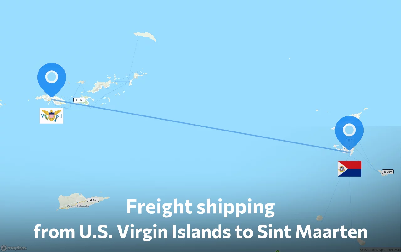 Shipping route from U.S. Virgin Islands to Sint Maarten