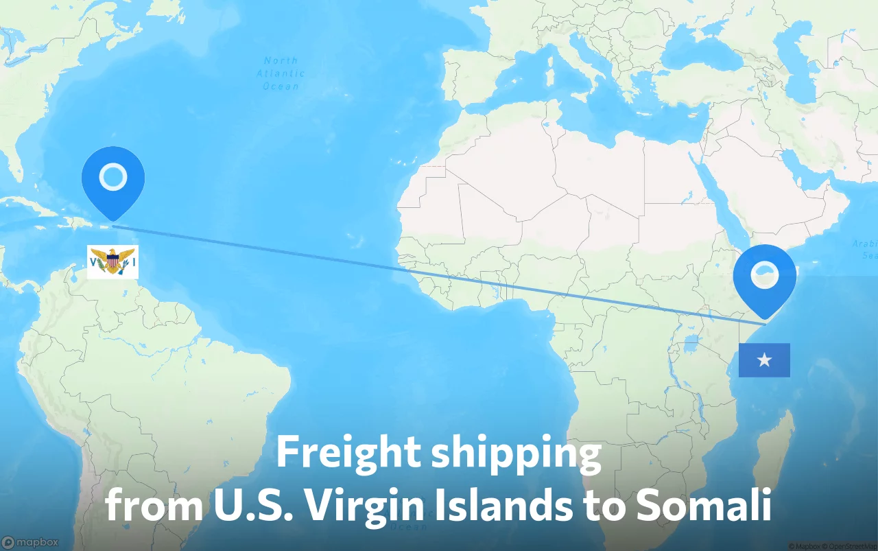 Shipping route from U.S. Virgin Islands to Somali