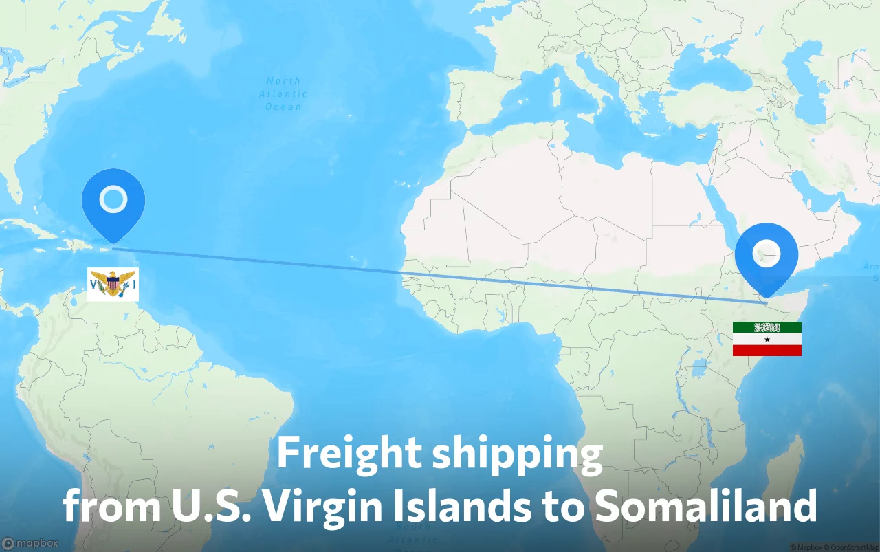 Shipping route from U.S. Virgin Islands to Somaliland
