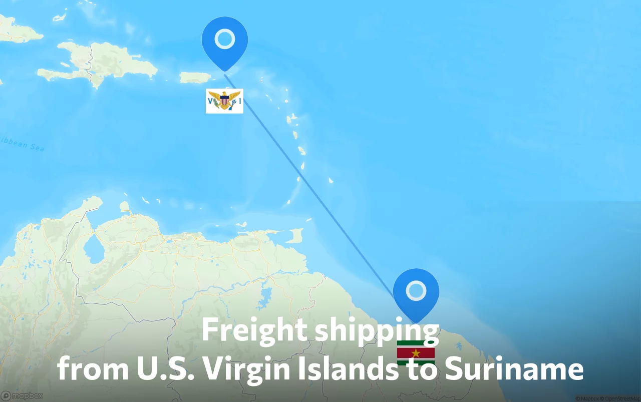 Shipping route from U.S. Virgin Islands to Suriname